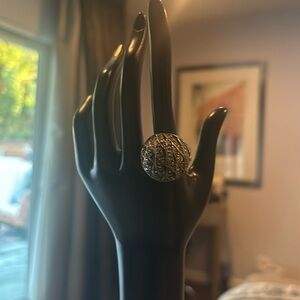 Vintage Silver tone with marcasite cluster large dome ring size 7